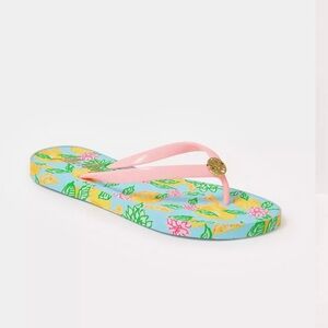 Brand New Lilly Pulitzer Pool Flip Flop Bluette Make Lemonade Shoe, size 7/8